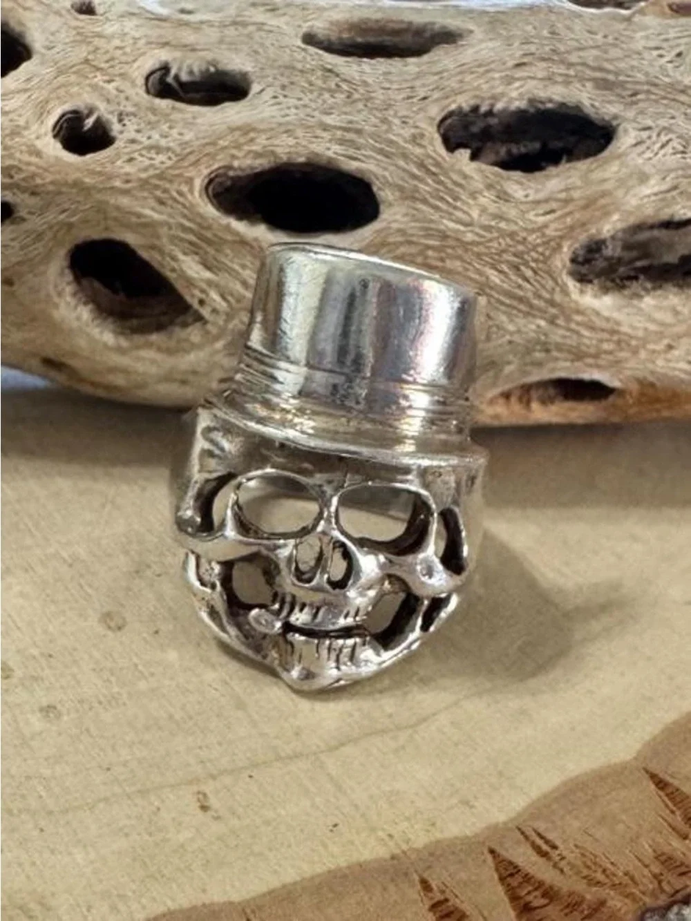 925 Sterling Silver Vintage Skull & Hat Biker Gothic Punk Ring Size 13